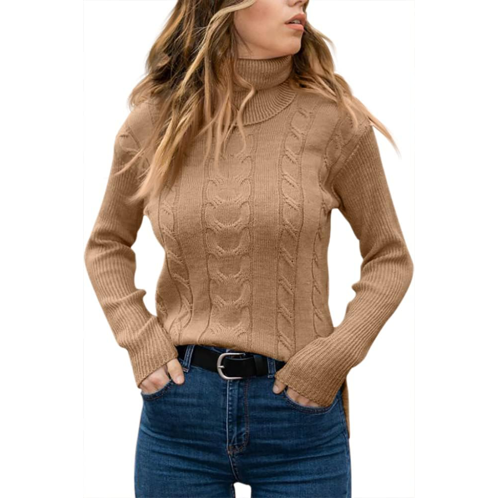 Knitted High Collar Long Sleeve Sweater - Image 2