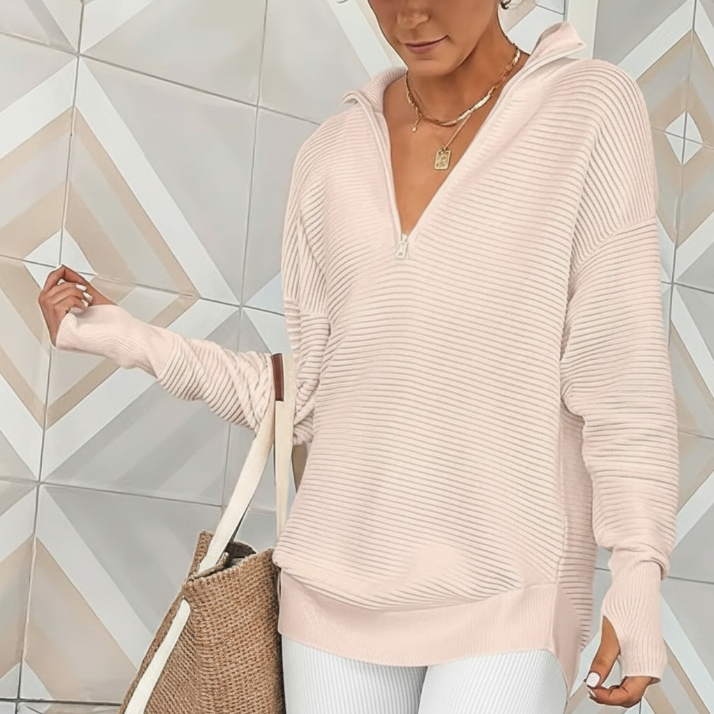 Long Sleeve Quarter Zip Pullover With Collar For Women - Image 3