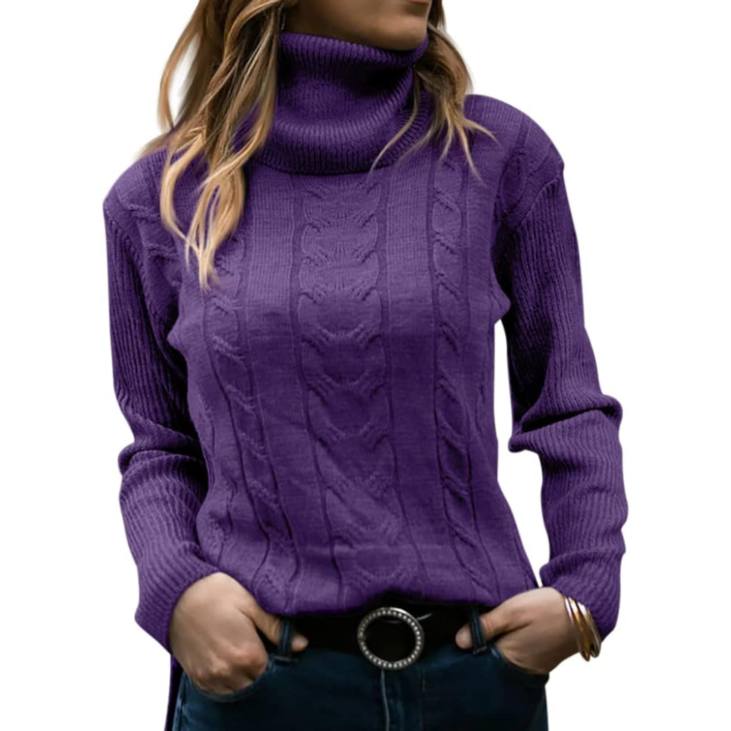 Knitted High Collar Long Sleeve Sweater - Image 6