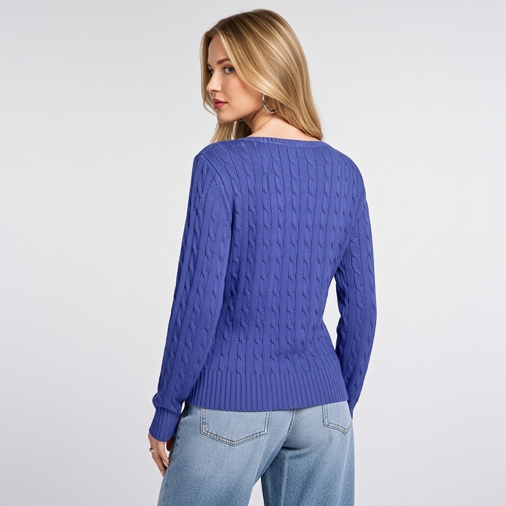Long Sleeve Cable Knitted Design Sweater For Women - Image 19