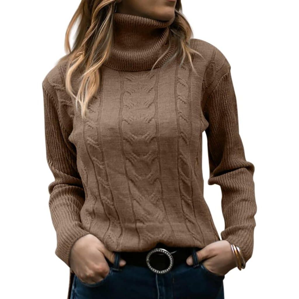 Knitted High Collar Long Sleeve Sweater - Image 8