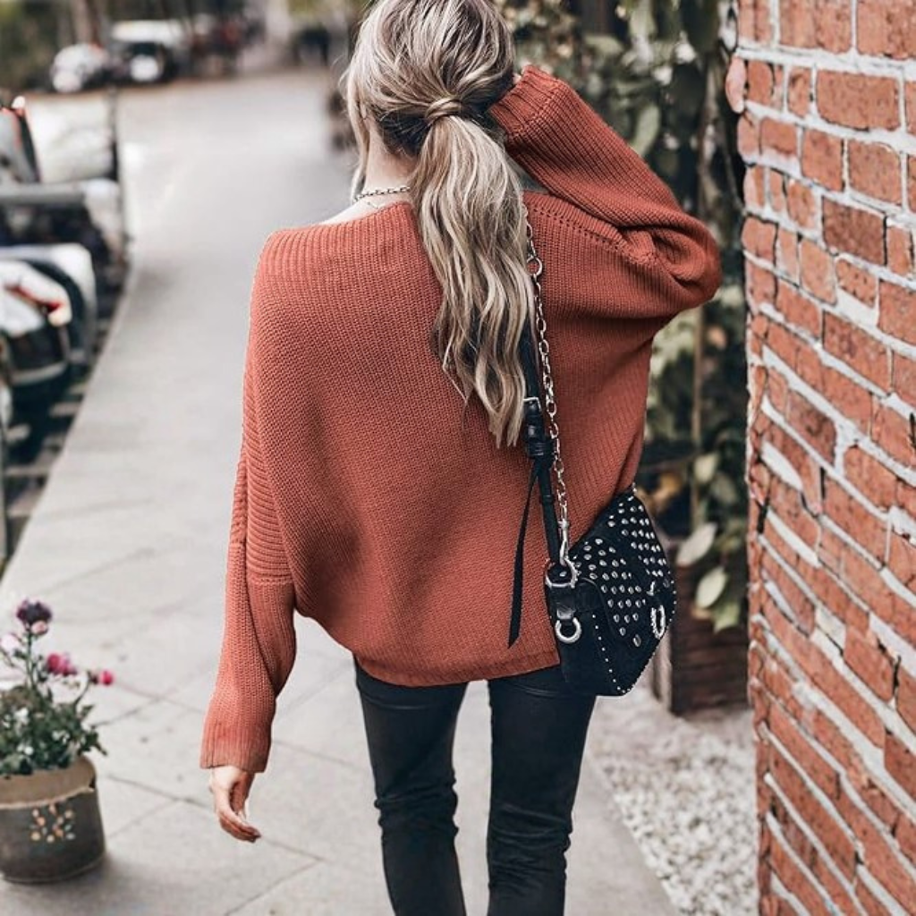 Oversized Chunky Knit Sweater With Batwing Sleeve For Women - Image 17