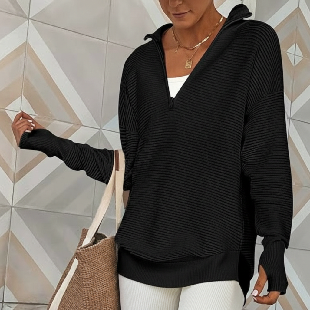 Long Sleeve Quarter Zip Pullover With Collar For Women - Image 6