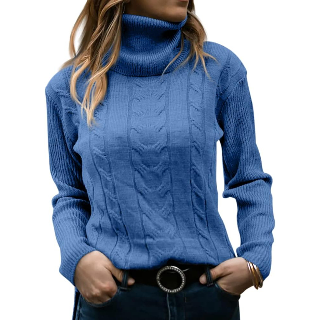 Knitted High Collar Long Sleeve Sweater - Image 11