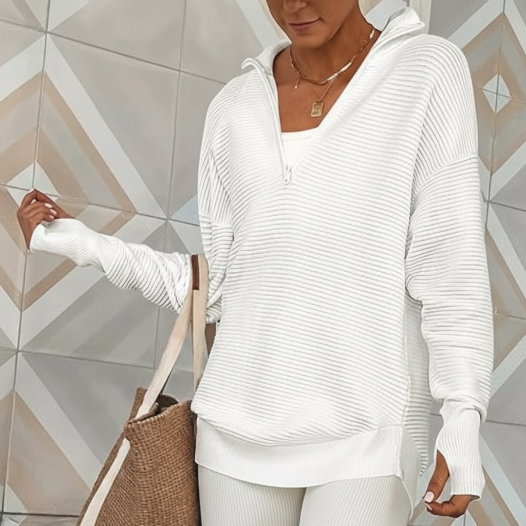 Long Sleeve Quarter Zip Pullover With Collar For Women - Image 5