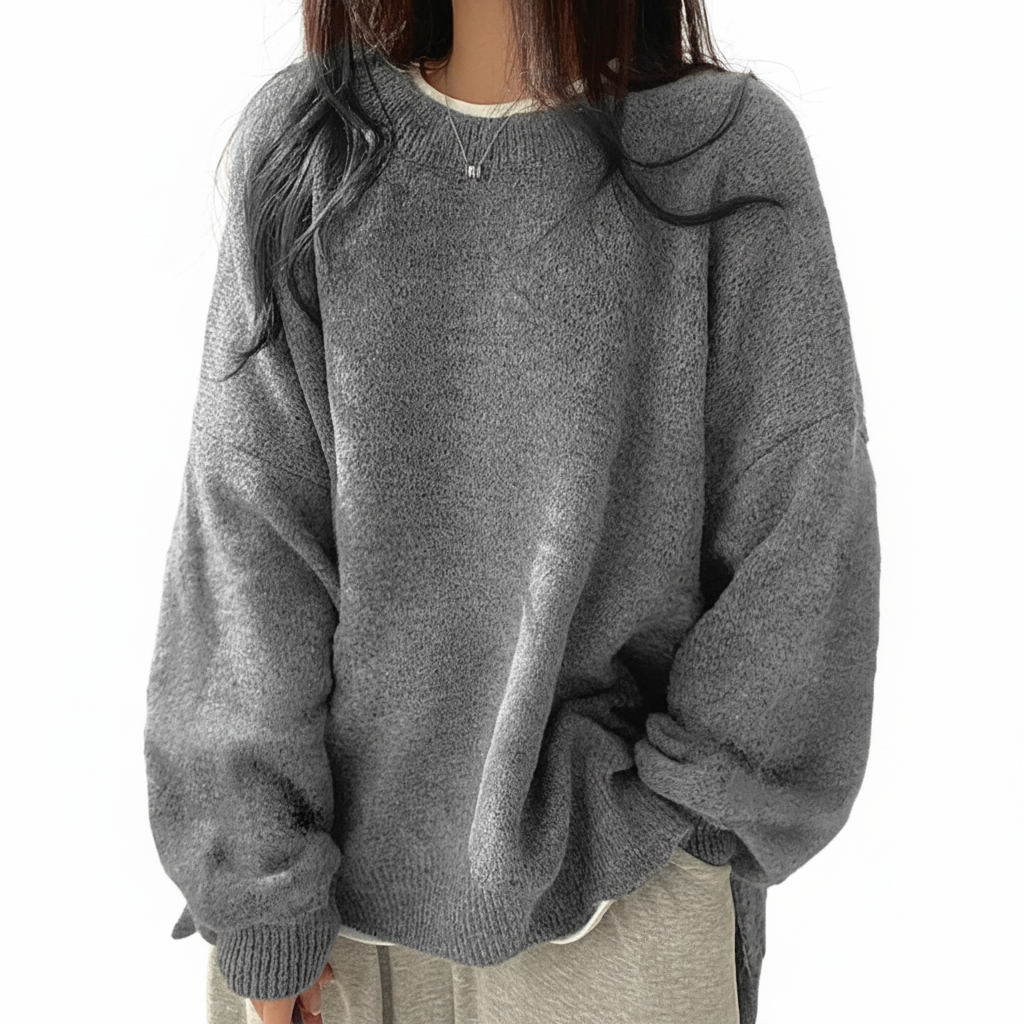 Oversized Drop Shoulder Split Hem Sweater For Women - Image 8