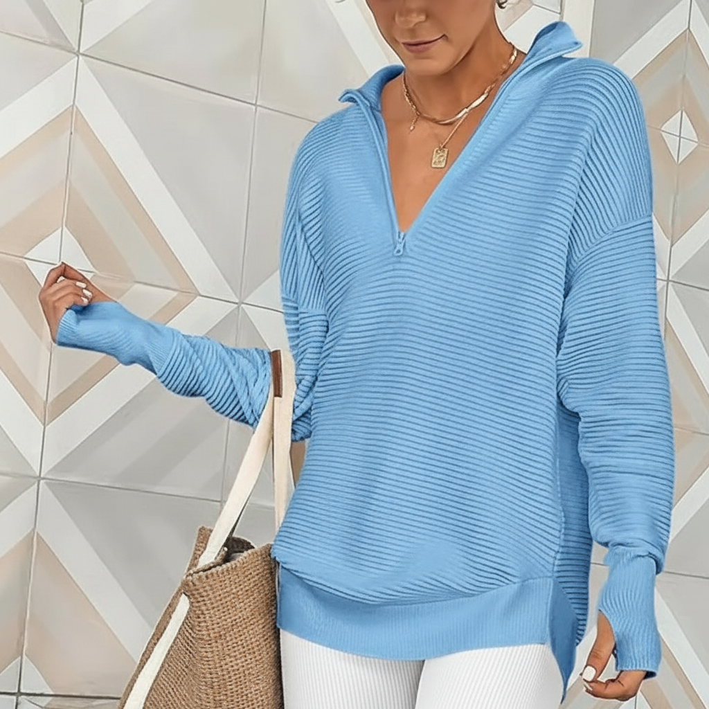 Long Sleeve Quarter Zip Pullover With Collar For Women - Image 2