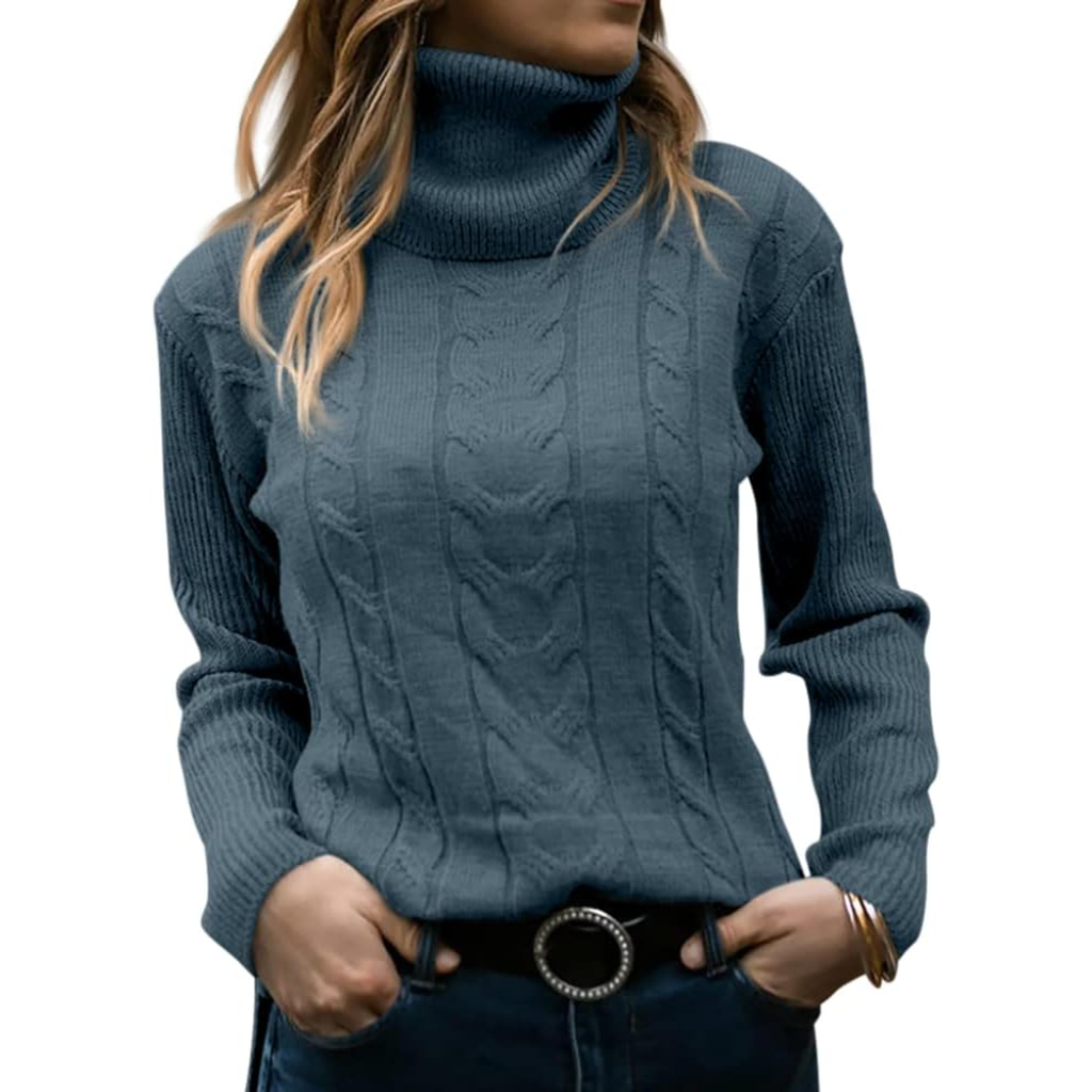 Knitted High Collar Long Sleeve Sweater - Image 3