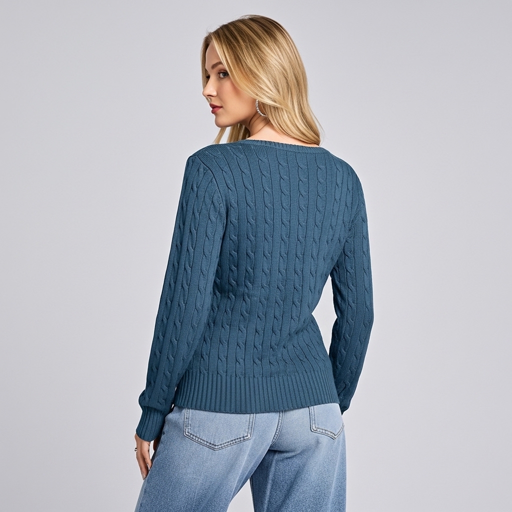Long Sleeve Cable Knitted Design Sweater For Women - Image 12