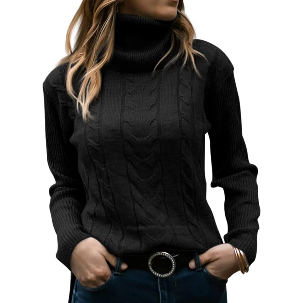 Knitted High Collar Long Sleeve Sweater - Image 13
