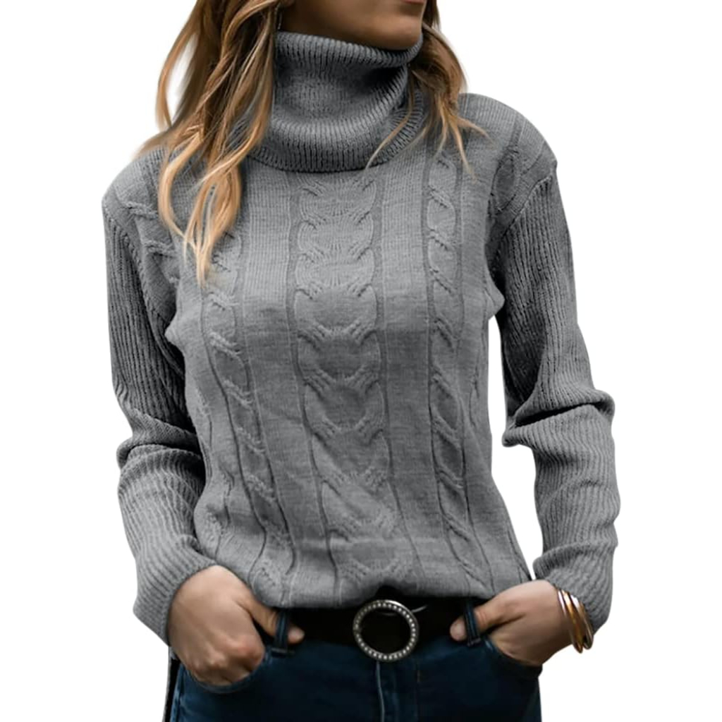 Knitted High Collar Long Sleeve Sweater - Image 9