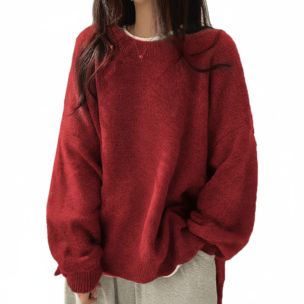 Oversized Drop Shoulder Split Hem Sweater For Women - Image 9