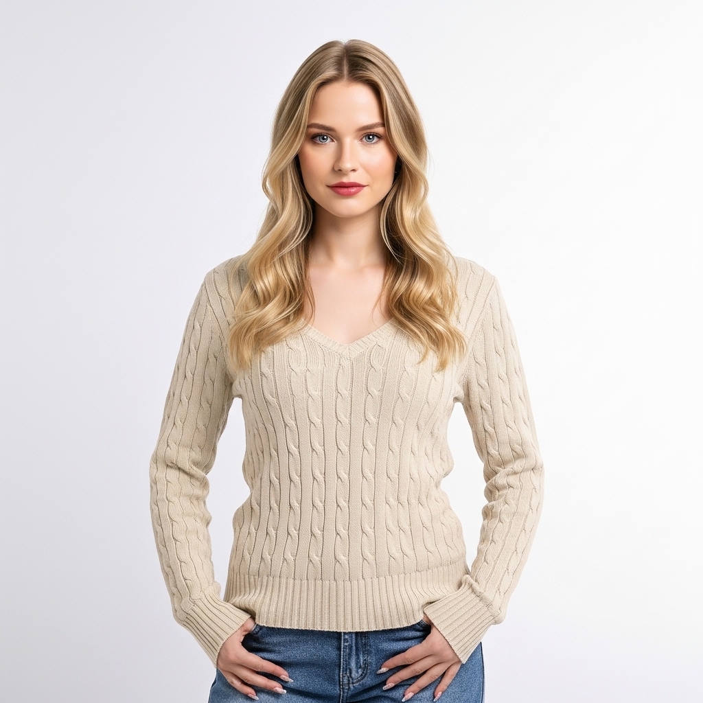 Long Sleeve Cable Knitted Design Sweater For Women - Image 4