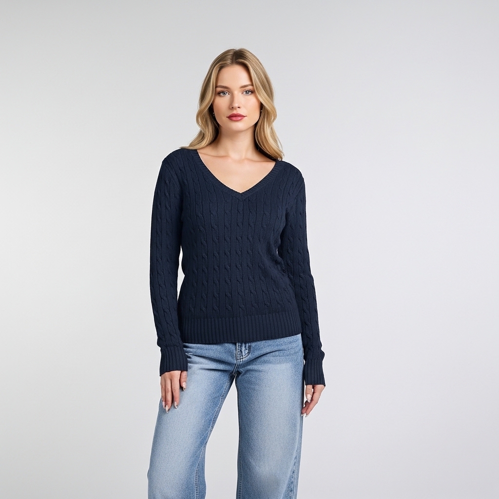 Long Sleeve Cable Knitted Design Sweater For Women - Image 7