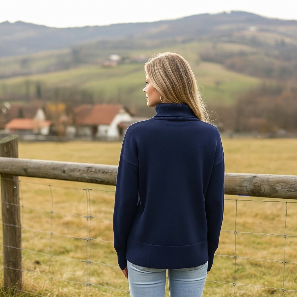 Oversized Chunky Knitted Sweater For Women With High Hem - Image 7