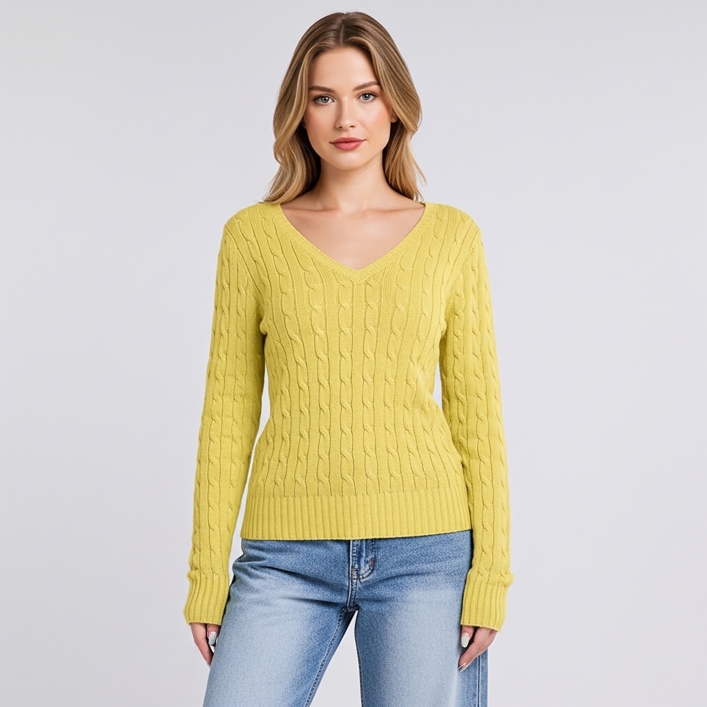 Long Sleeve Cable Knitted Design Sweater For Women - Image 6