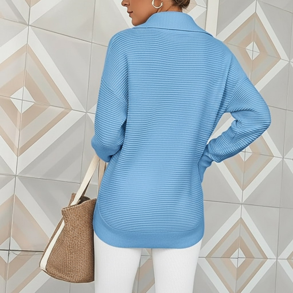 Long Sleeve Quarter Zip Pullover With Collar For Women - Image 20
