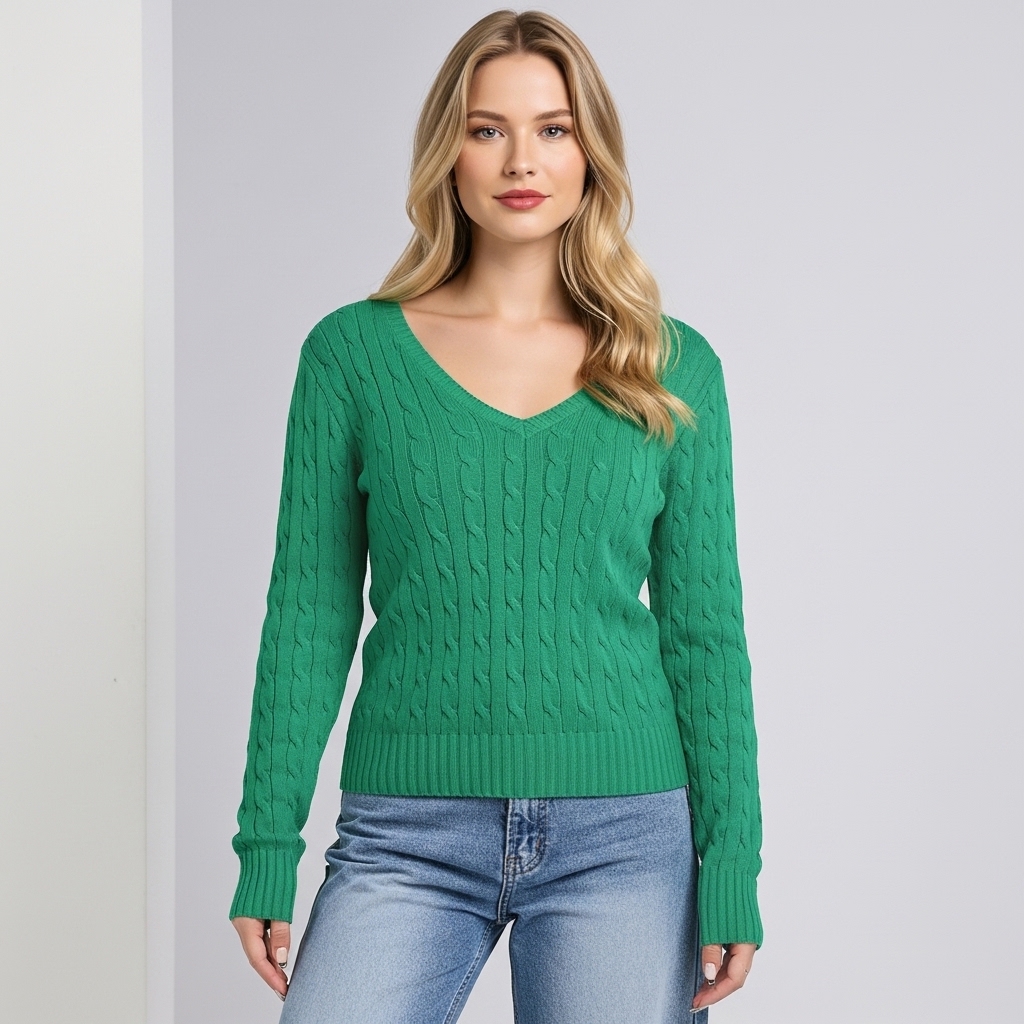 Long Sleeve Cable Knitted Design Sweater For Women - Image 8