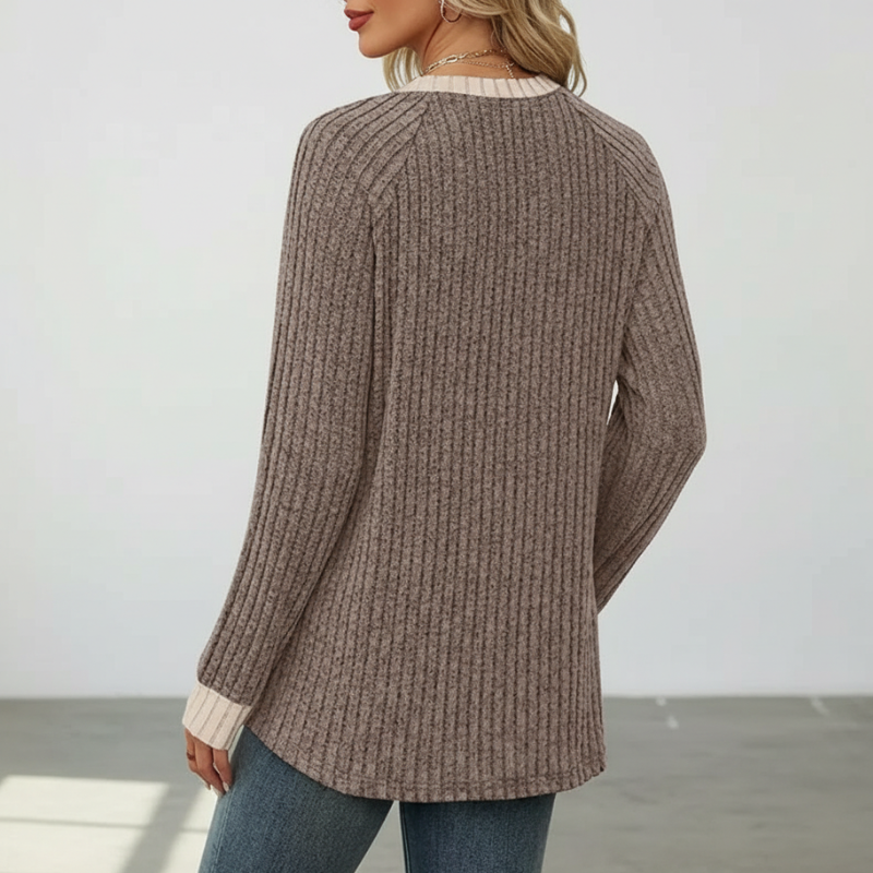 Long Sleeve Lightweight Sweater With Color Block Design For Women - Image 3
