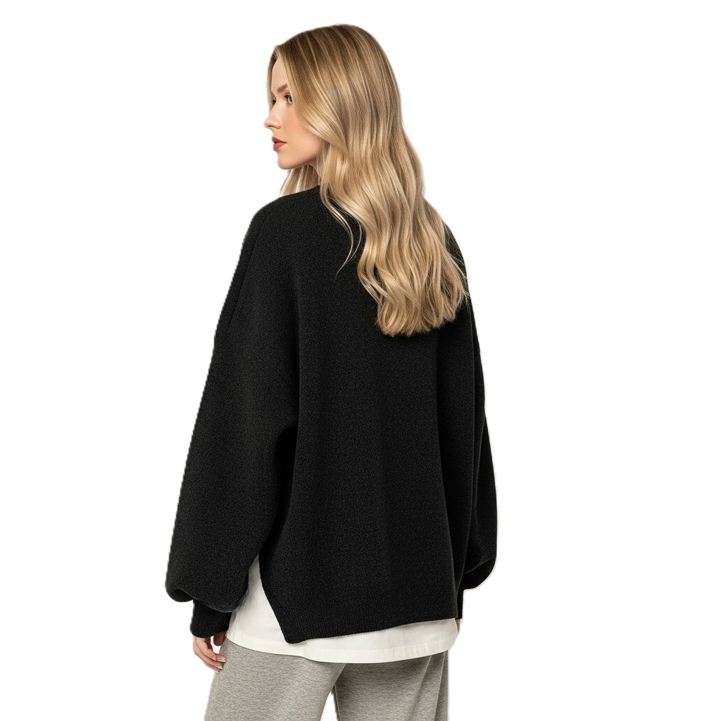 Casual Long Sleeve Sweater With Split Design And Loose Fit For Women - Image 9