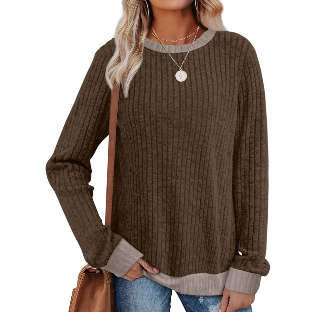 Long Sleeve Knit Sweater Top With Color Block Design And Loose Fit For Women - Image 7