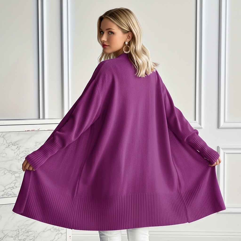 Long Length Cardigan With Long Sleeves And Open Front For Women - Image 14