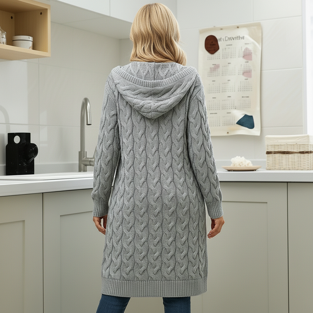 Long Knit Cardigan With Open Front And Pocket Design For Women - Image 18