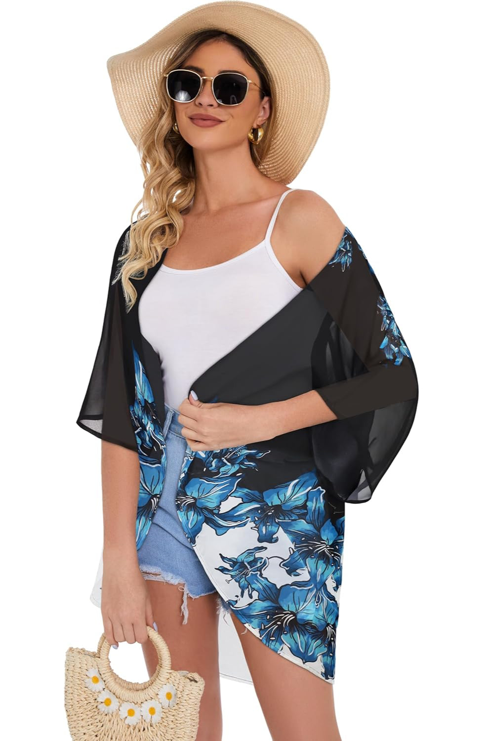 Floral Chiffon Puff Sleeve Kimono Cardigan - Image 5