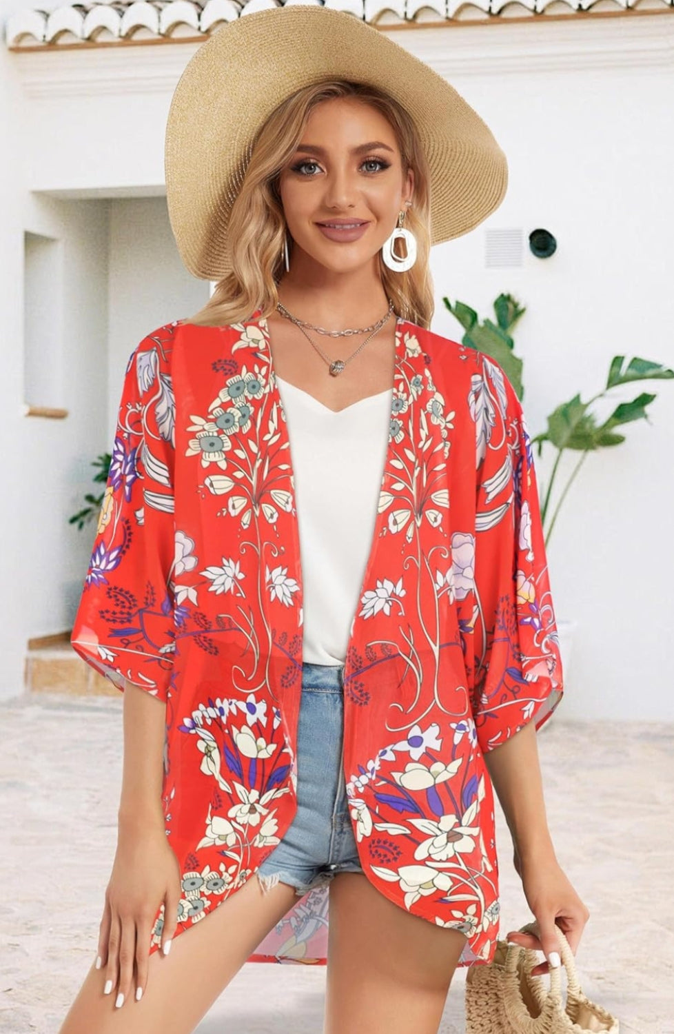 Floral Puff Sleeve Kimono Cardigan - Image 7