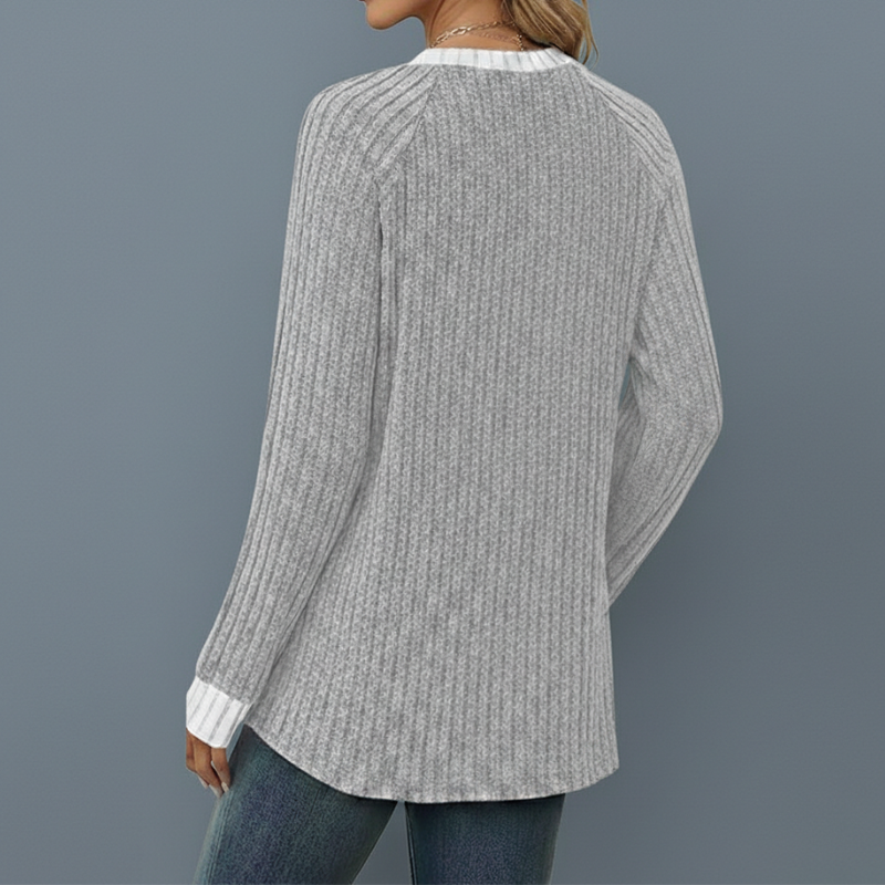 Long Sleeve Lightweight Sweater With Color Block Design For Women - Image 9