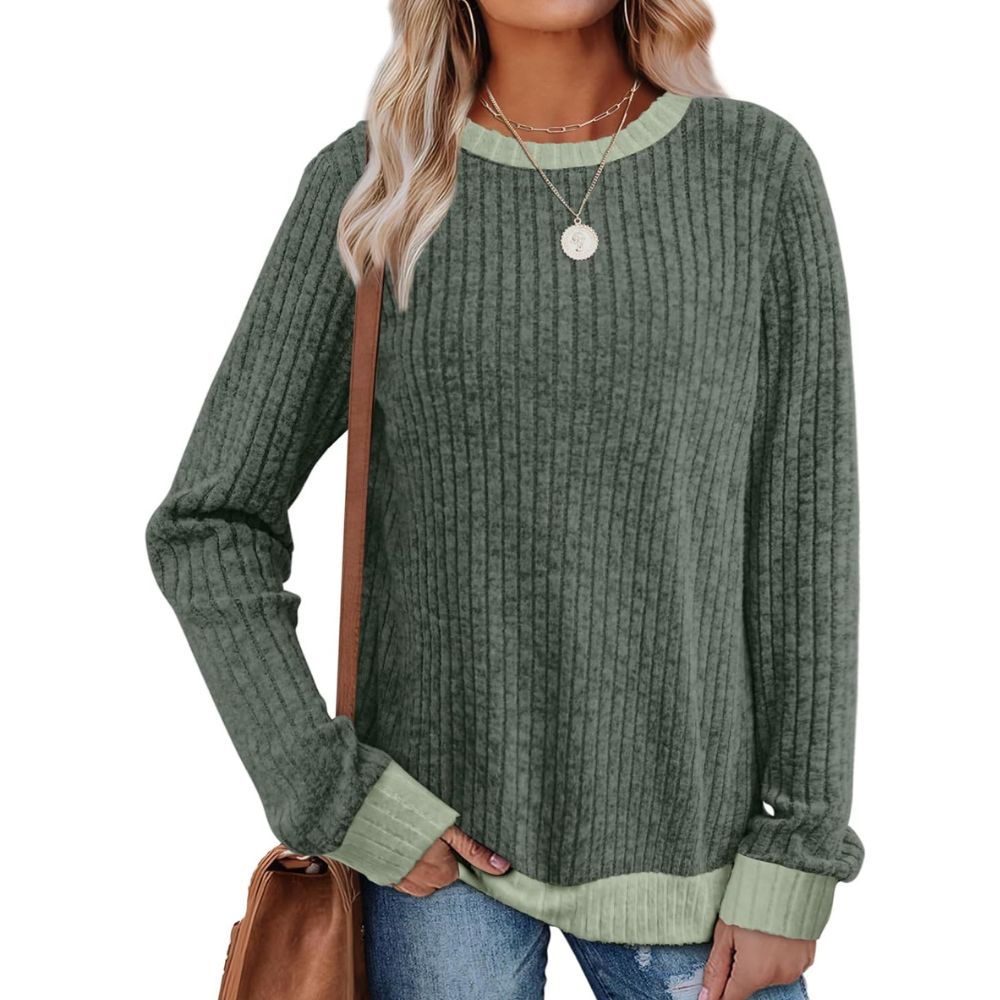Long Sleeve Knit Sweater Top With Color Block Design And Loose Fit For Women - Image 9