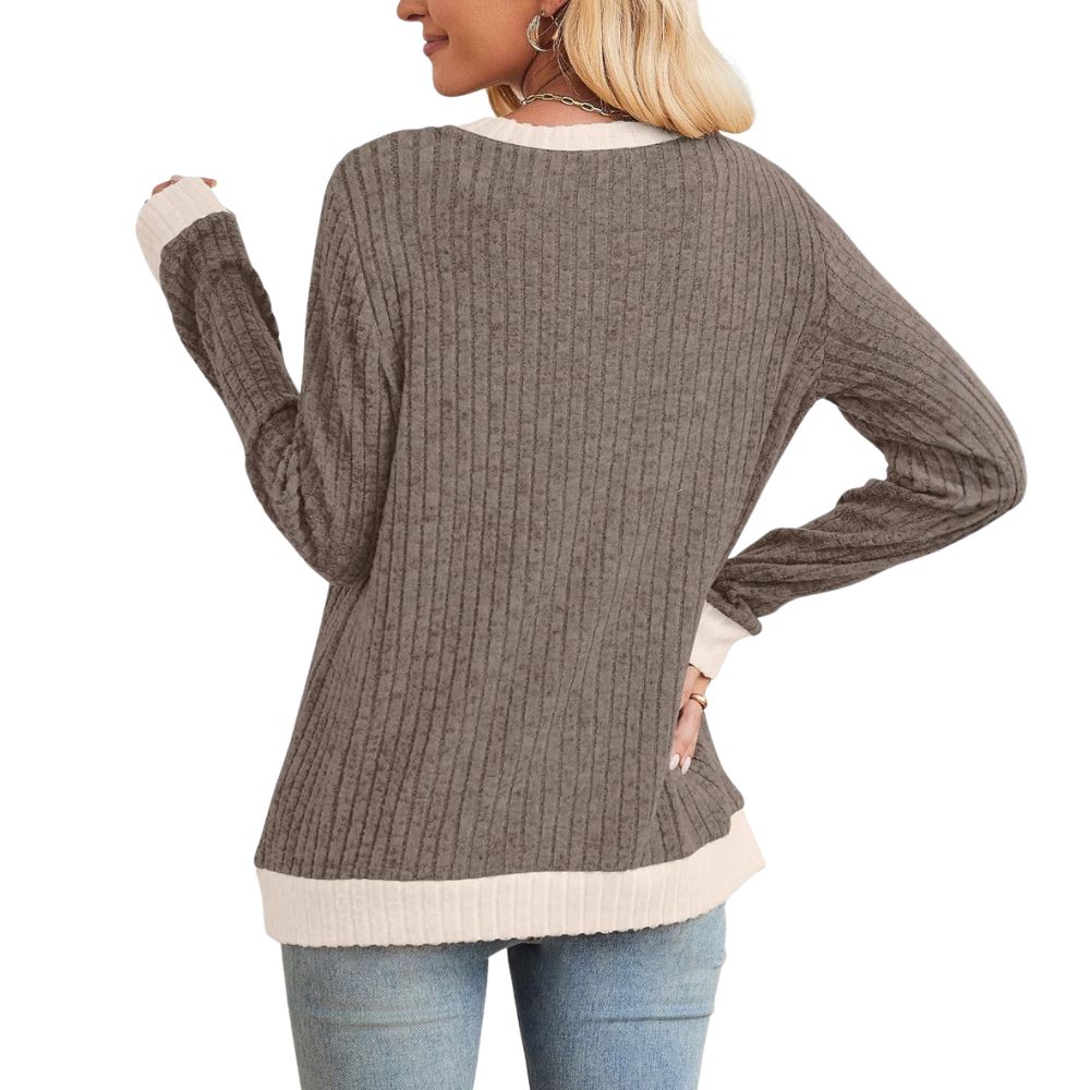 Long Sleeve Knit Sweater Top With Color Block Design And Loose Fit For Women - Image 20