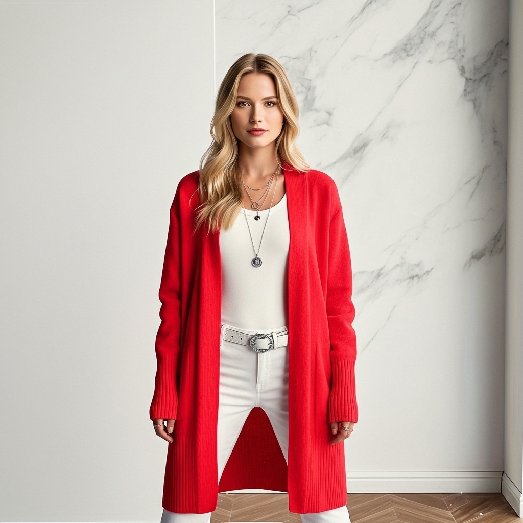 Long Length Cardigan With Long Sleeves And Open Front For Women - Image 10
