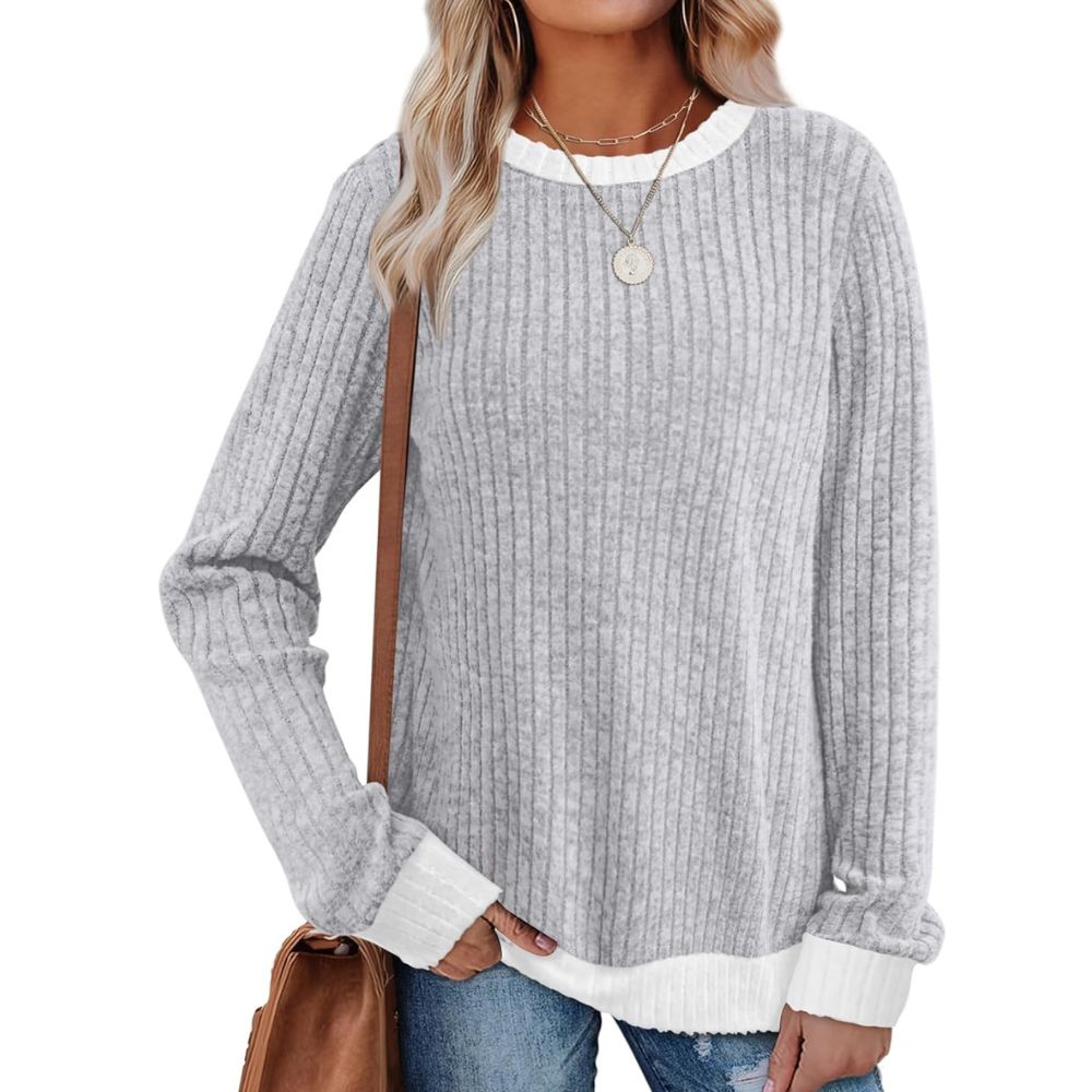 Long Sleeve Knit Sweater Top With Color Block Design And Loose Fit For Women - Image 17