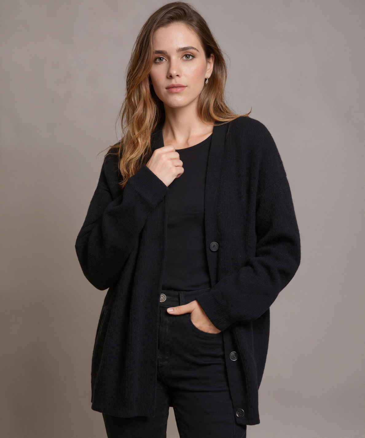 Minimalist Cashmere Knit Long Cardigan - Image 2