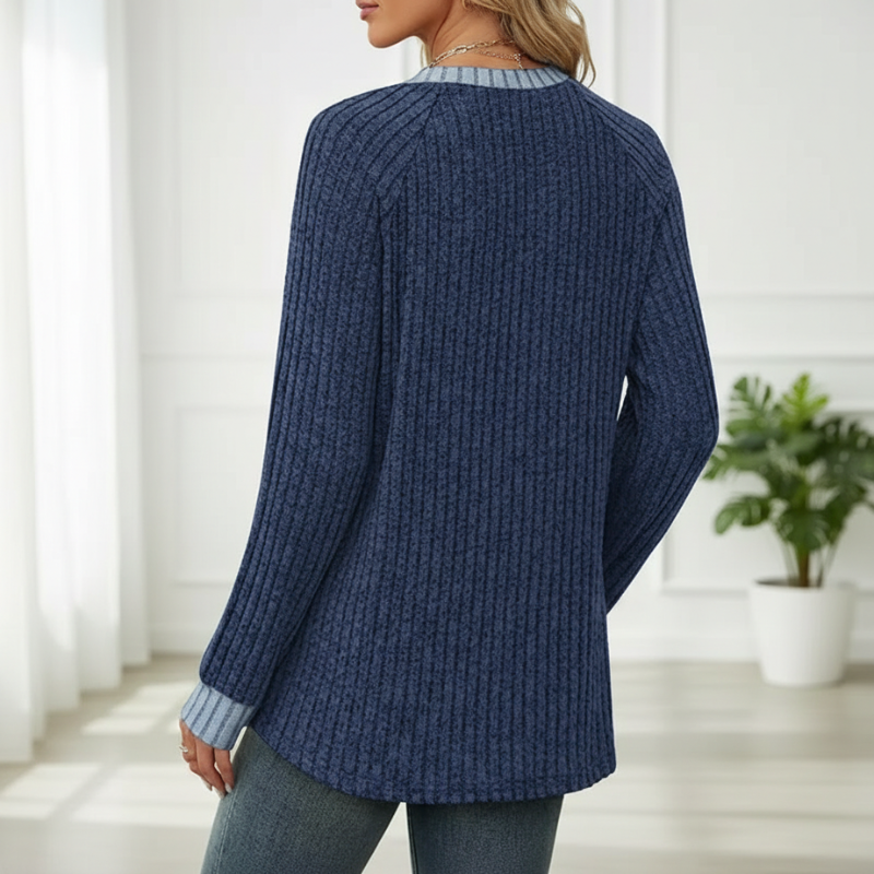 Long Sleeve Lightweight Sweater With Color Block Design For Women - Image 15