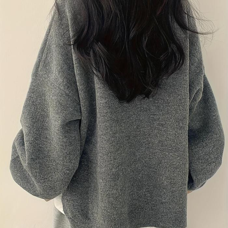 Oversized Drop Shoulder Split Hem Sweater For Women - Image 11