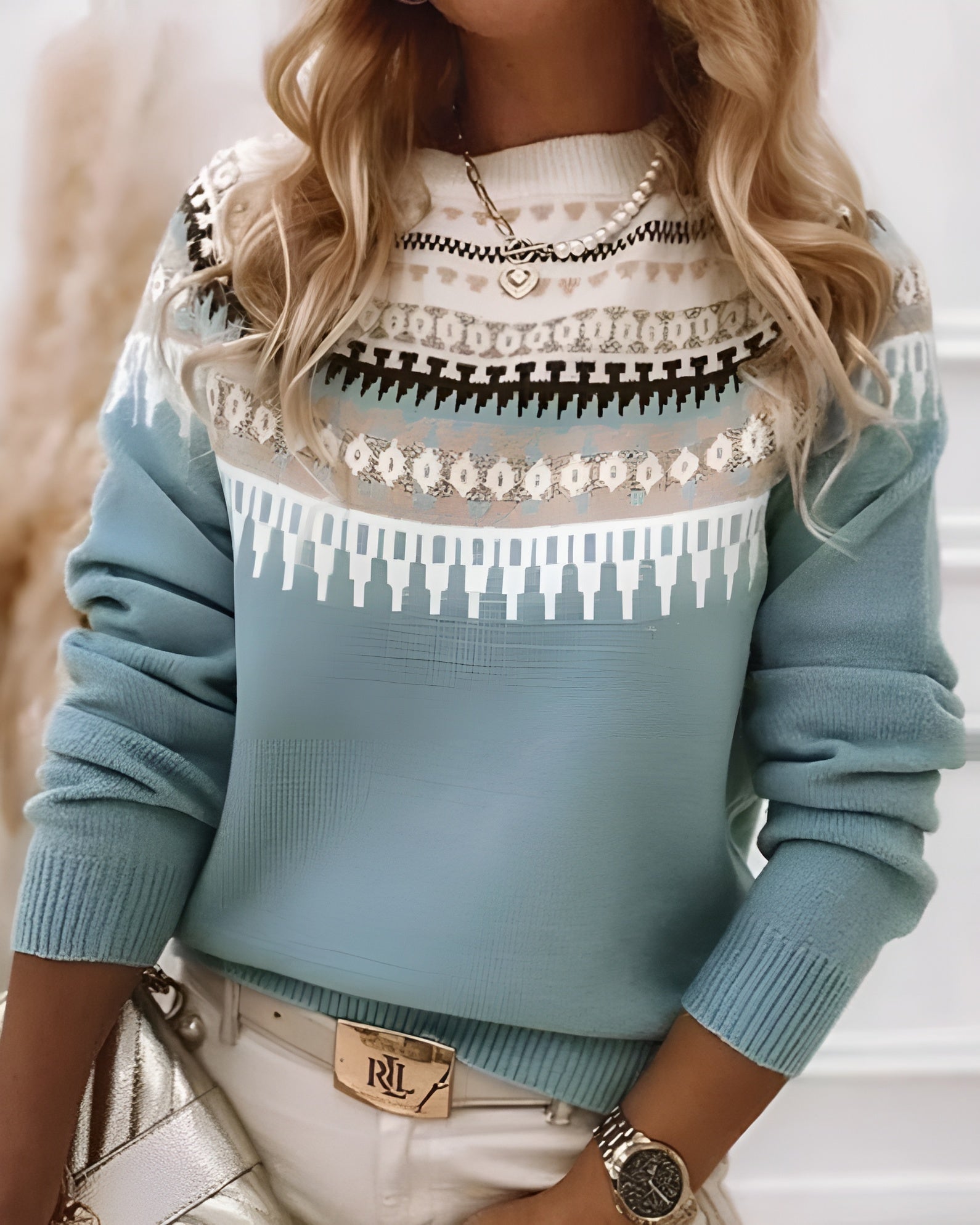 Retro Style Winter Long Sleeve Knitted Sweater - Image 4