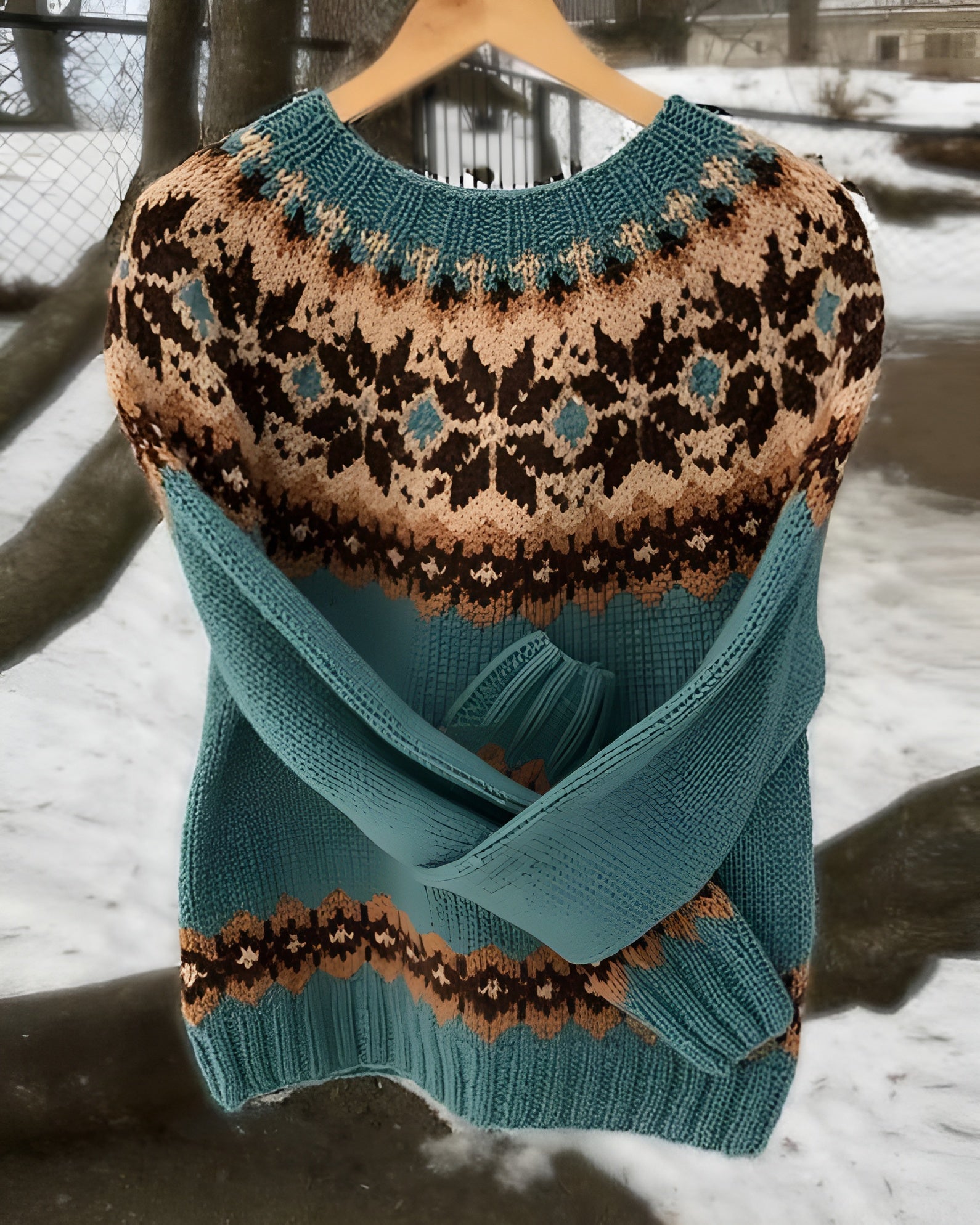 Retro Style Winter Long Sleeve Knitted Sweater - Image 3