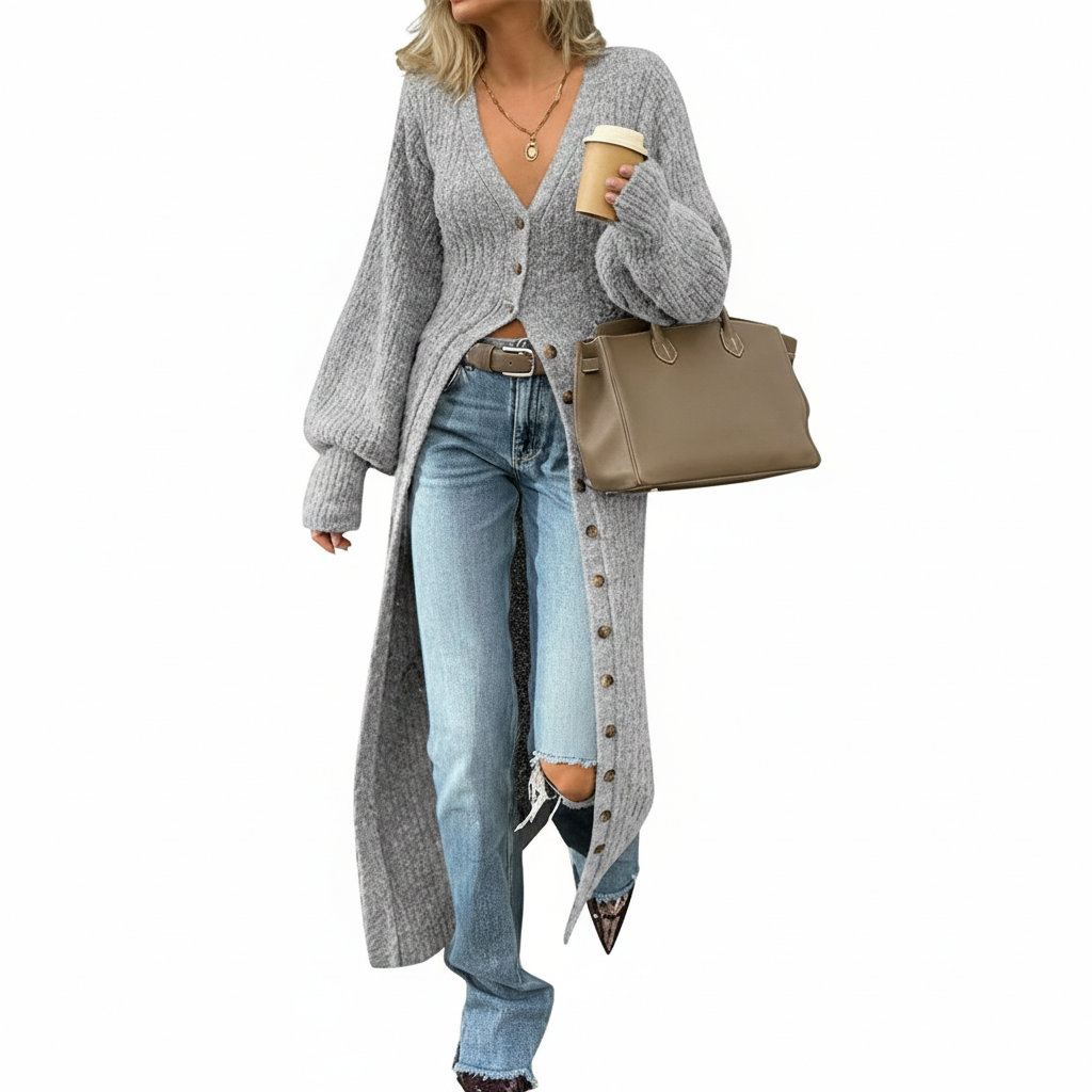 Long Sleeve Button Front Chunky Style Knit Cardigan Sweater Coat - Image 6