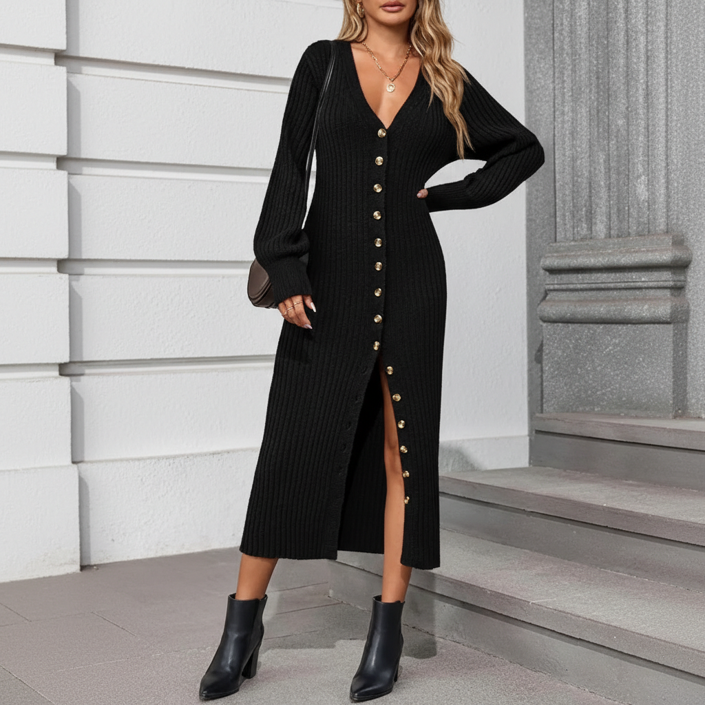 Long Sleeve Button Front Chunky Style Knit Cardigan Sweater Coat - Image 5