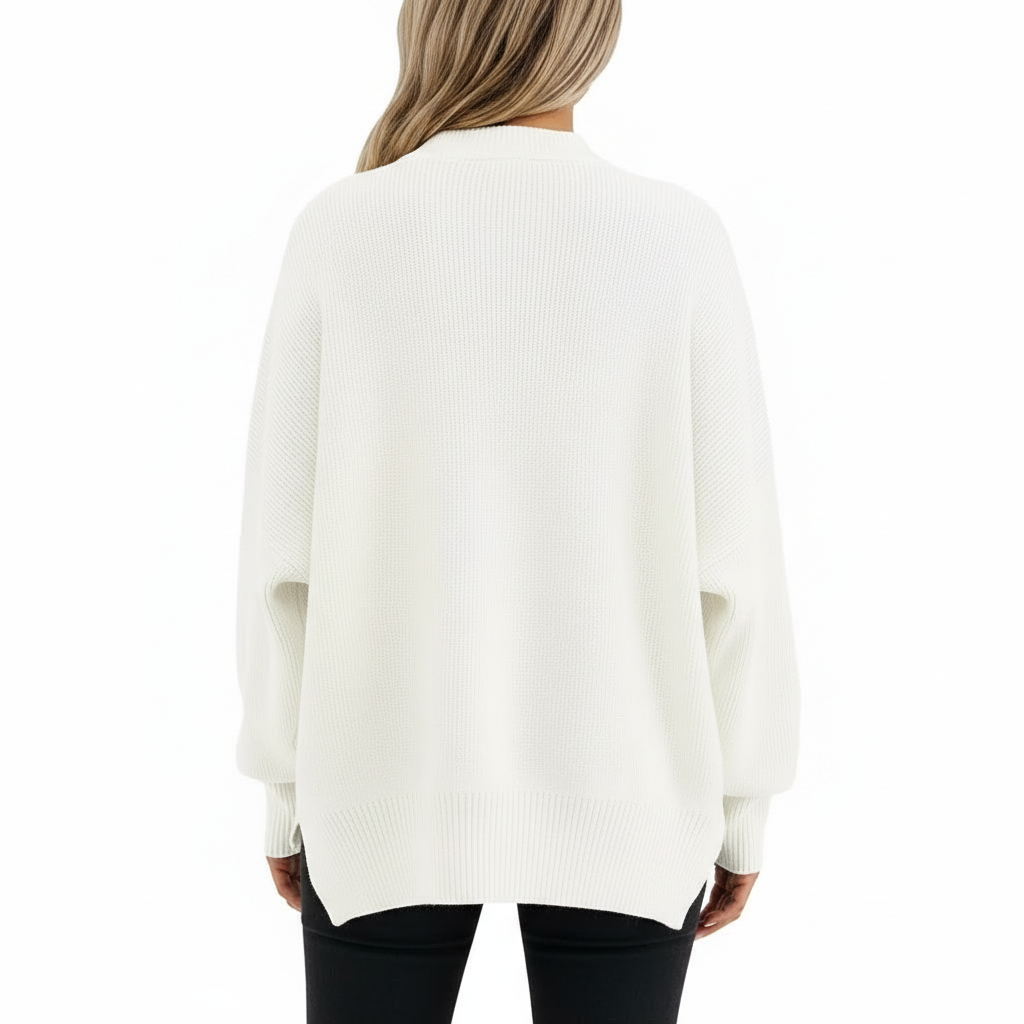 Oversized Batwing Knit Side Slit Pullover Sweater For Women - Image 12