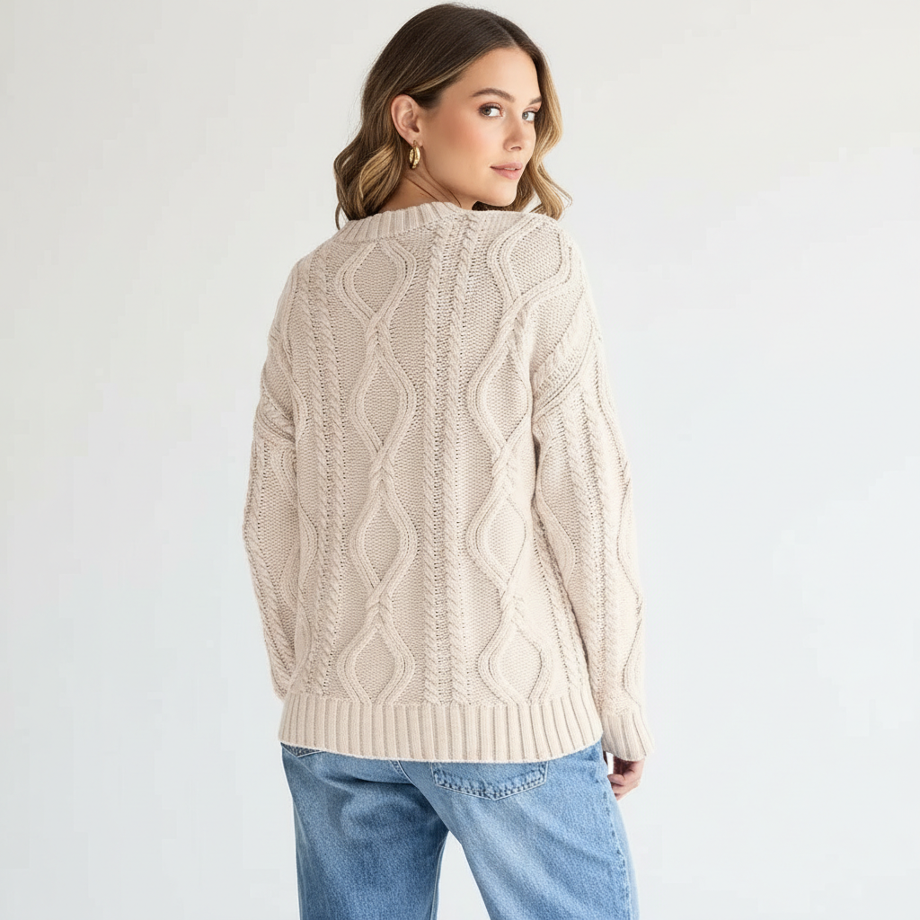Oversized Cable Knit Sweater Crewneck Cozy Fall Pullover Top For Women - Image 2