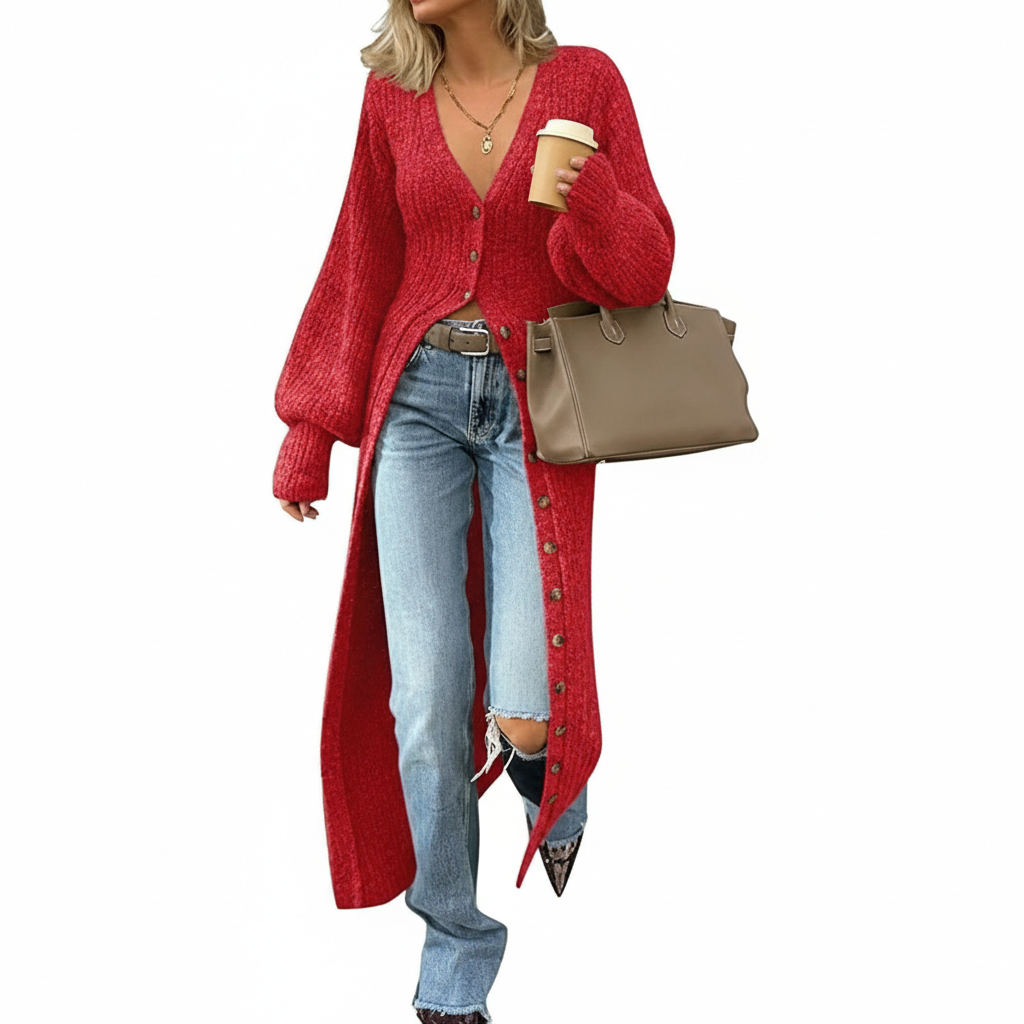 Long Sleeve Button Front Chunky Style Knit Cardigan Sweater Coat - Image 18
