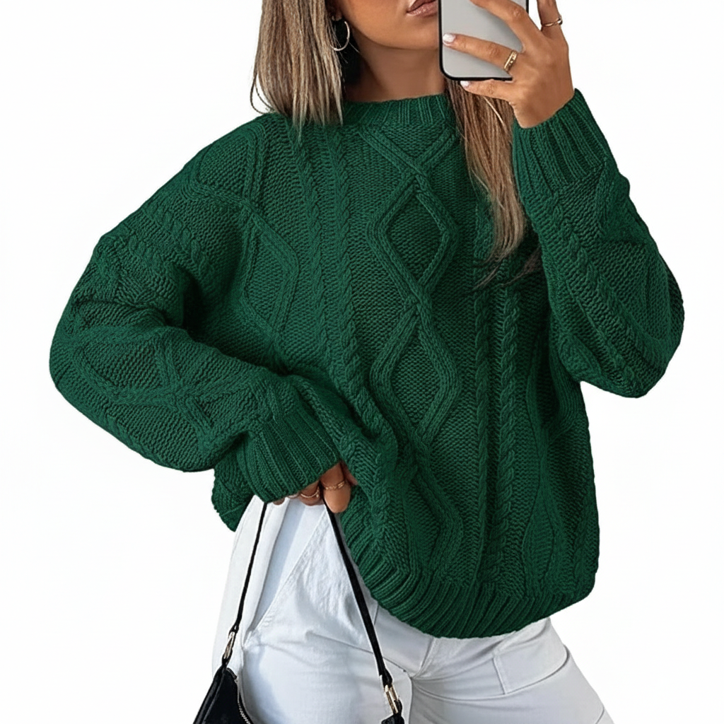 Oversized Cable Knit Sweater Crewneck Cozy Fall Pullover Top For Women - Image 9
