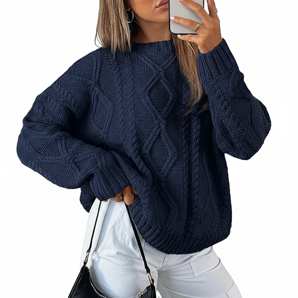 Oversized Cable Knit Sweater Crewneck Cozy Fall Pullover Top For Women - Image 13