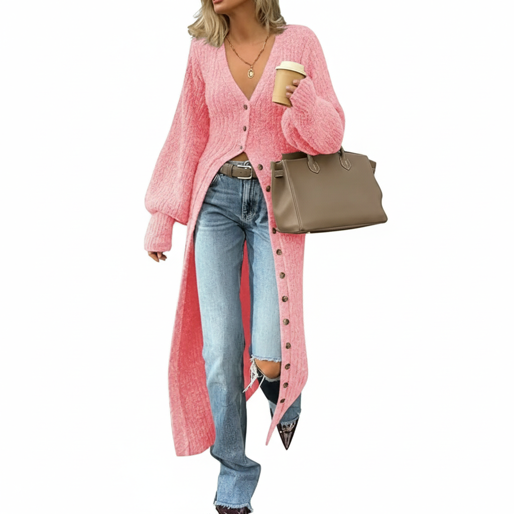 Long Sleeve Button Front Chunky Style Knit Cardigan Sweater Coat - Image 12