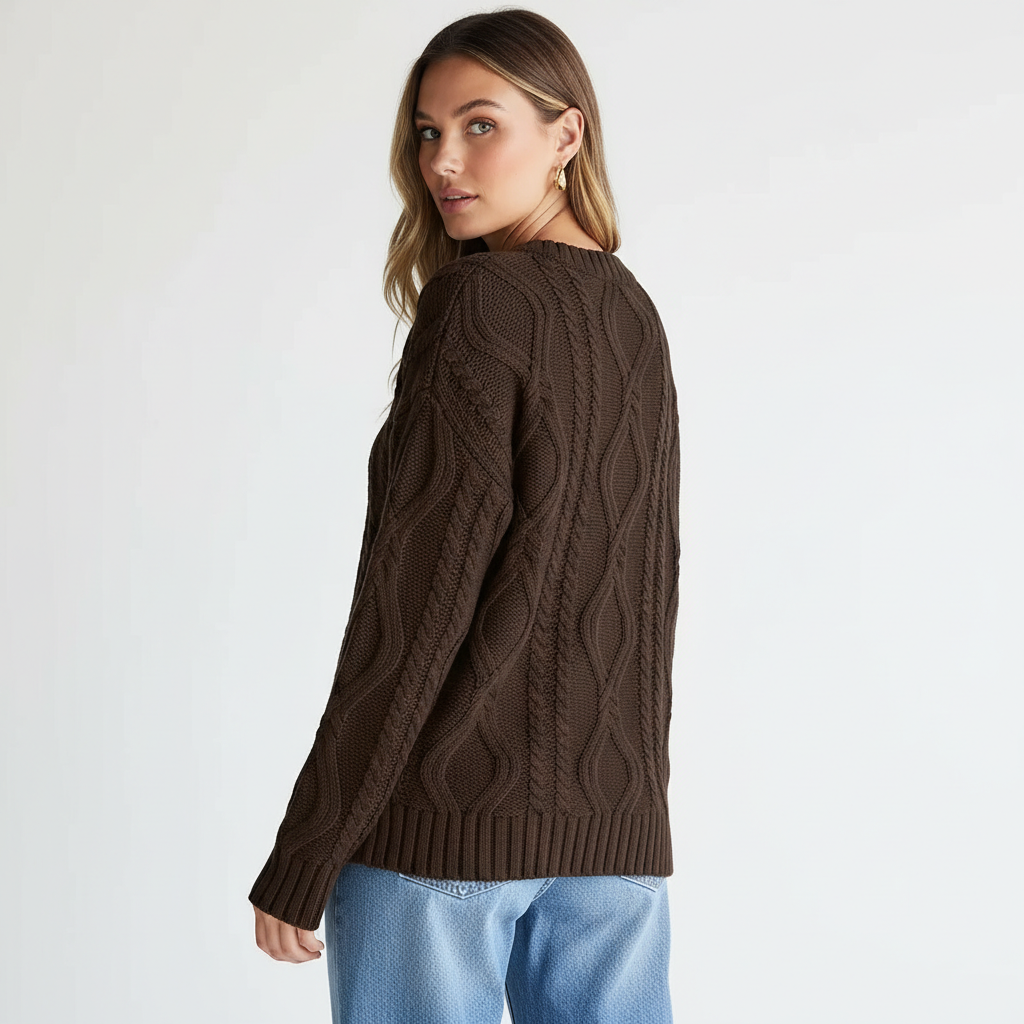 Oversized Cable Knit Sweater Crewneck Cozy Fall Pullover Top For Women - Image 12