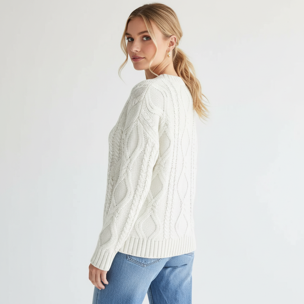 Oversized Cable Knit Sweater Crewneck Cozy Fall Pullover Top For Women - Image 8