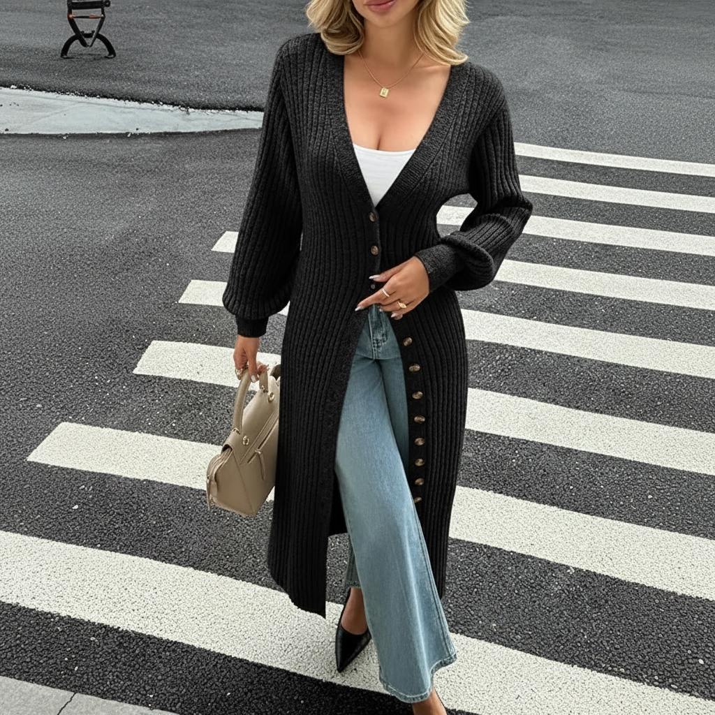 Long Sleeve Button Front Chunky Style Knit Cardigan Sweater Coat - Image 3